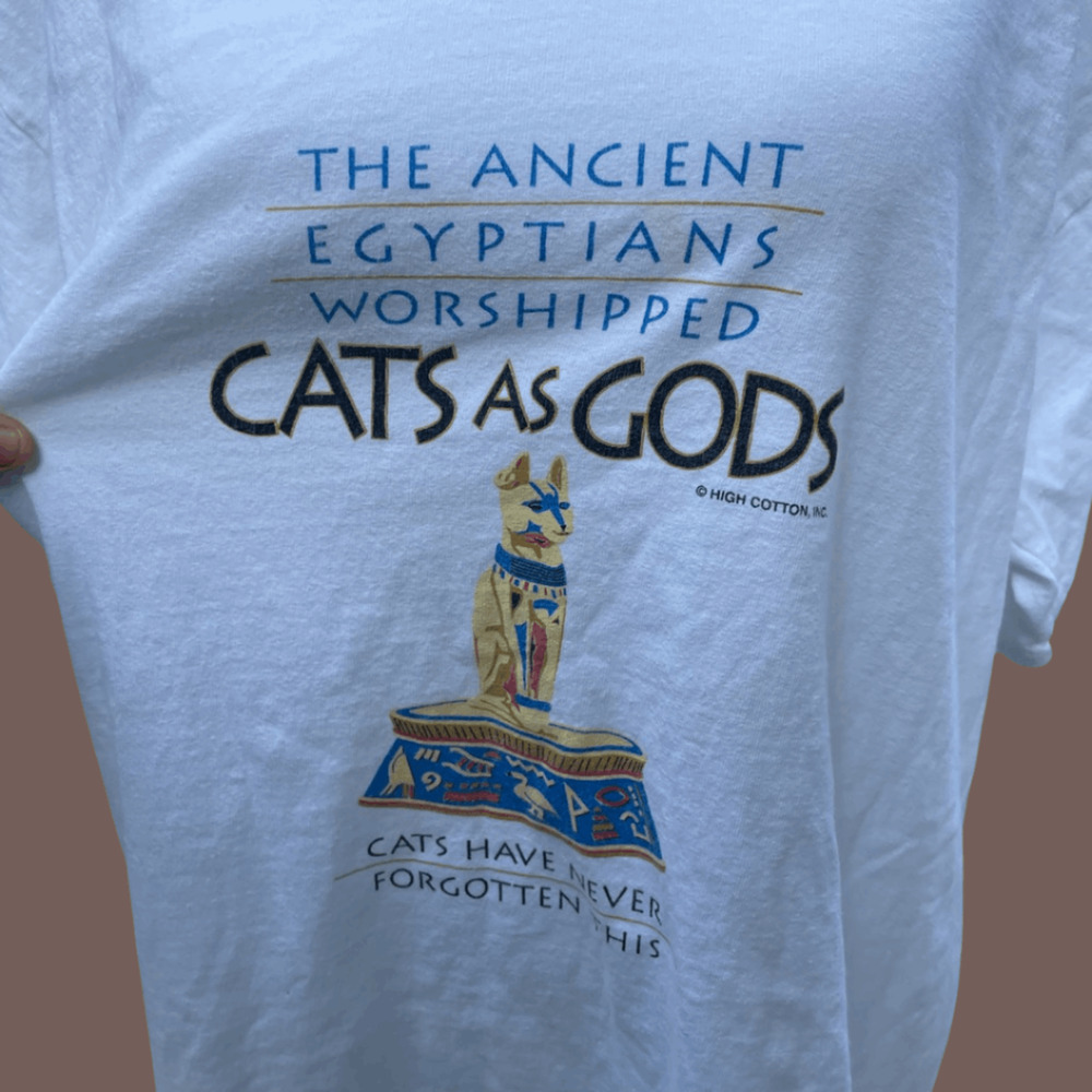 Gildan Cat Graphic Tee | White Cotton | Size L | Vintage - Picture 4 of 4